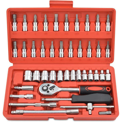 46-teiliger Steckschlüsselsatz mit 1/4" Ratschenschlüssel und Zubehör
