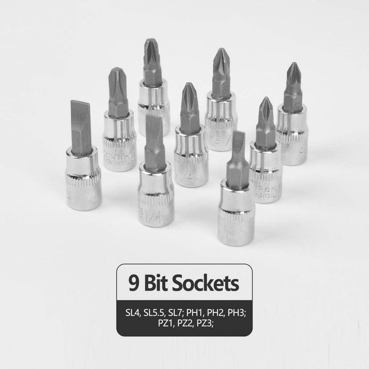 46-teiliger Steckschlüsselsatz mit 1/4" Ratschenschlüssel und Zubehör