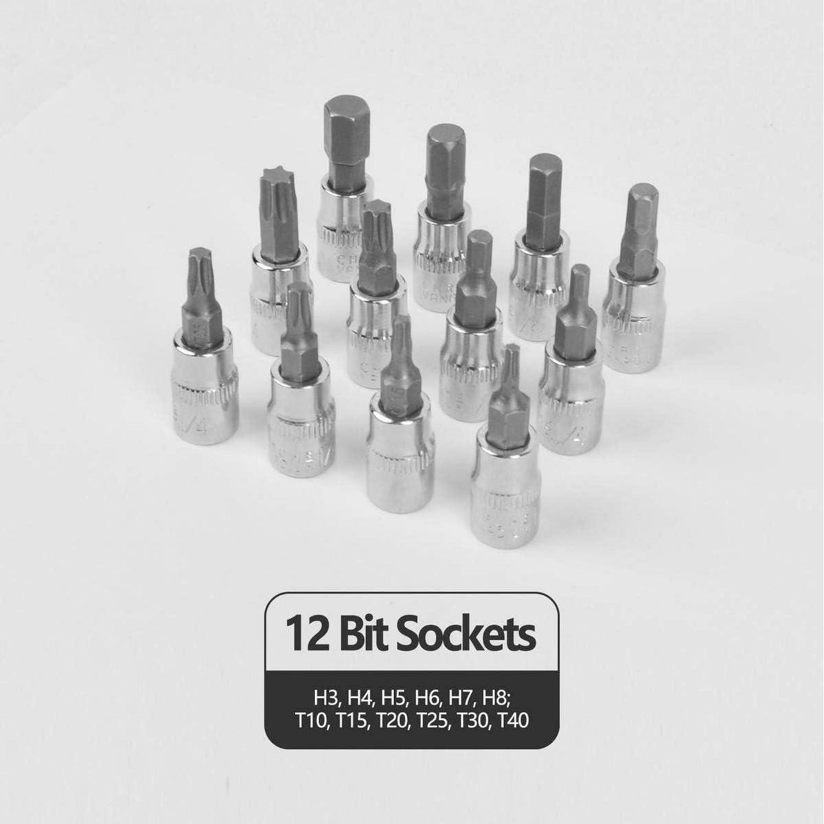 46-teiliger Steckschlüsselsatz mit 1/4" Ratschenschlüssel und Zubehör