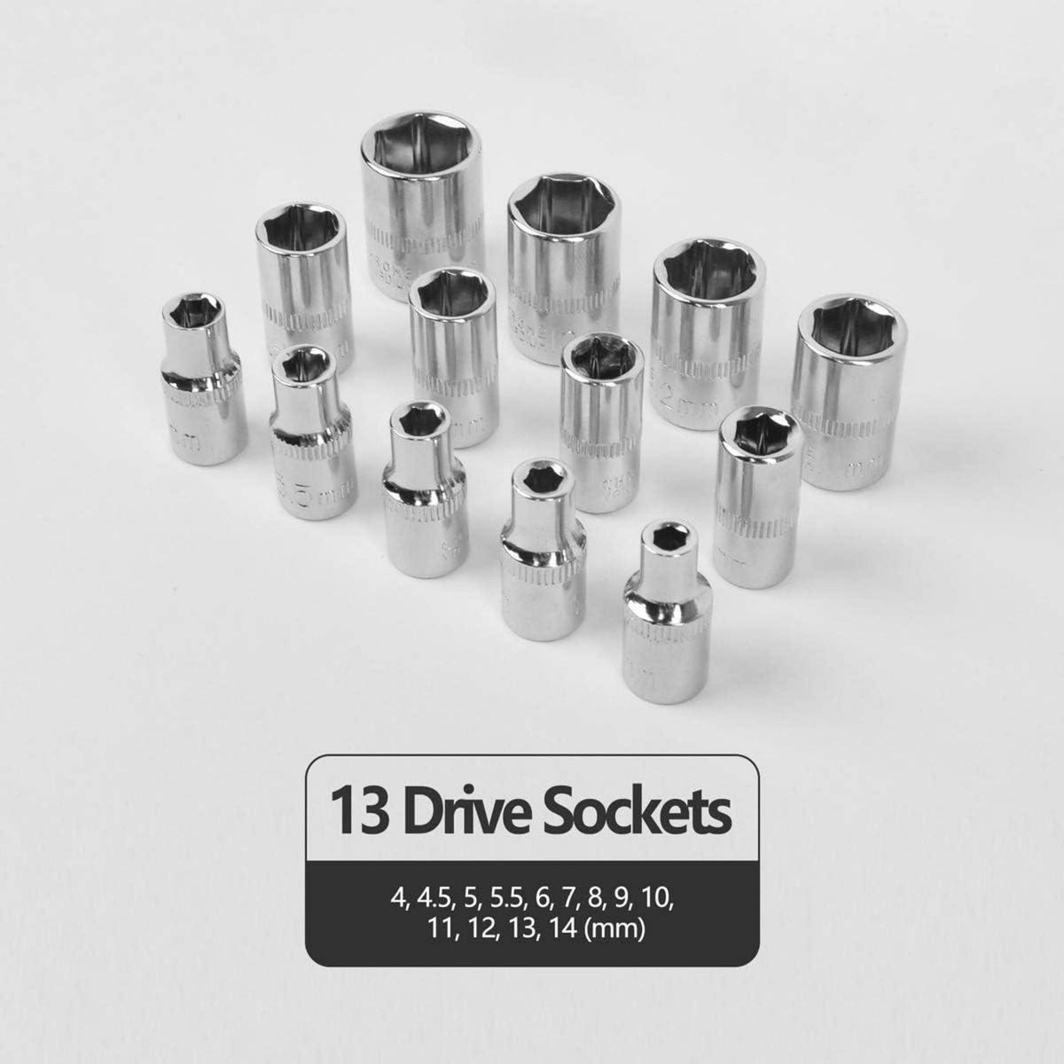 46-teiliger Steckschlüsselsatz mit 1/4" Ratschenschlüssel und Zubehör