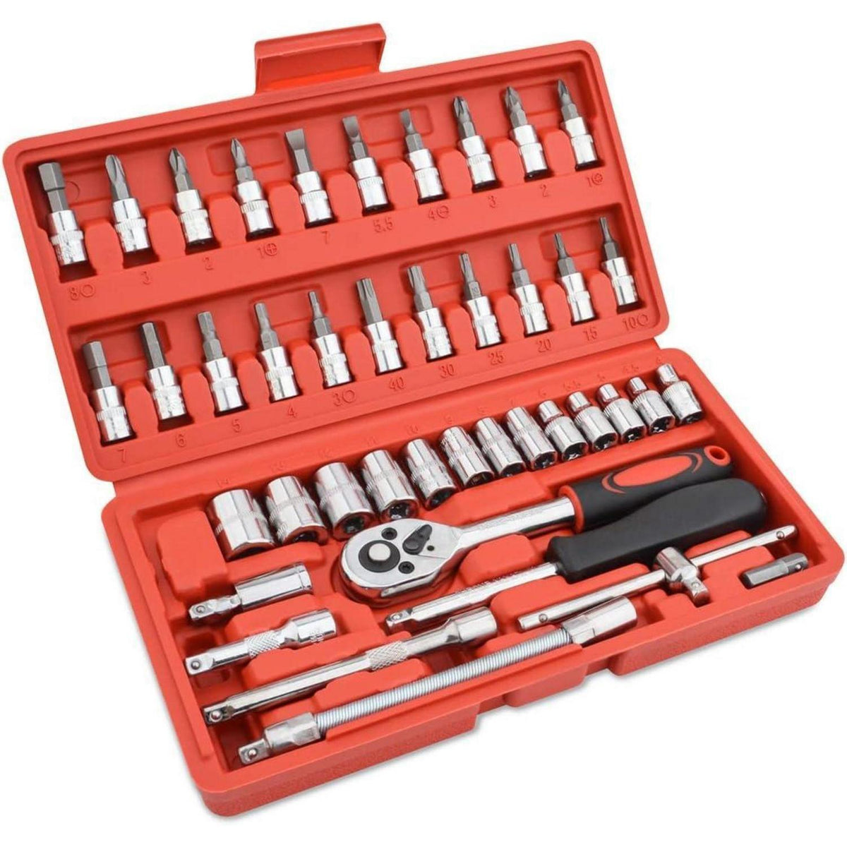 46-teiliger Steckschlüsselsatz mit 1/4" Ratschenschlüssel und Zubehör