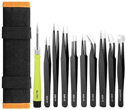 10PCS ESD Präzisions Pinzetten Set Edelstahl Anti-Statik Lab