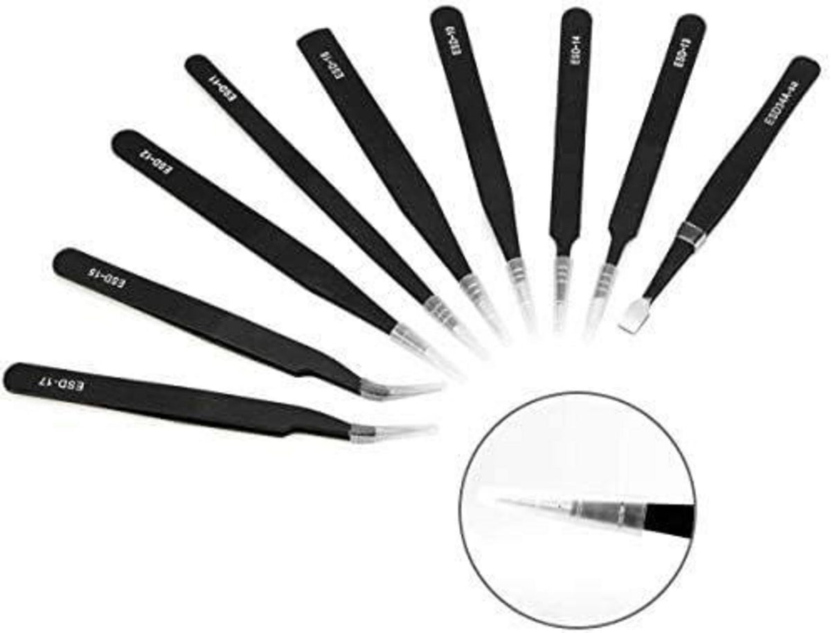 10PCS ESD Pinzetten-Set Präzisions-Anti-Statik Multifunktions-Pinzette