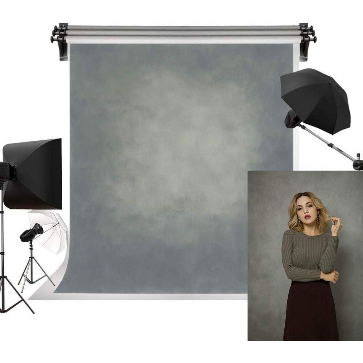Grauer Mikrofaser Fotohintergrund 2x3m – Vintage Fotostudio