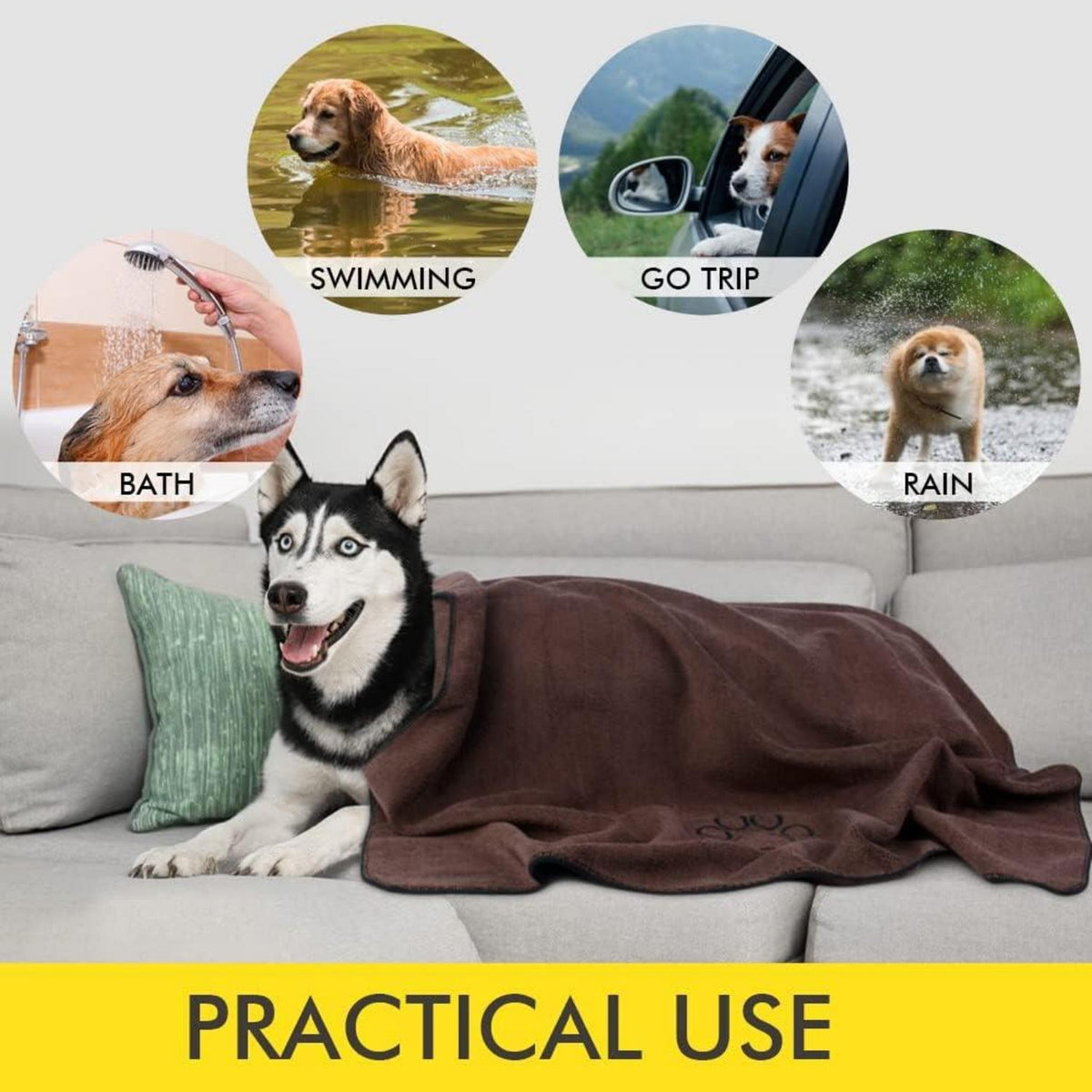 Saugfähiges Mikrofaser Haustierhandtuch für Hunde und Katzen 76x127cm Braun