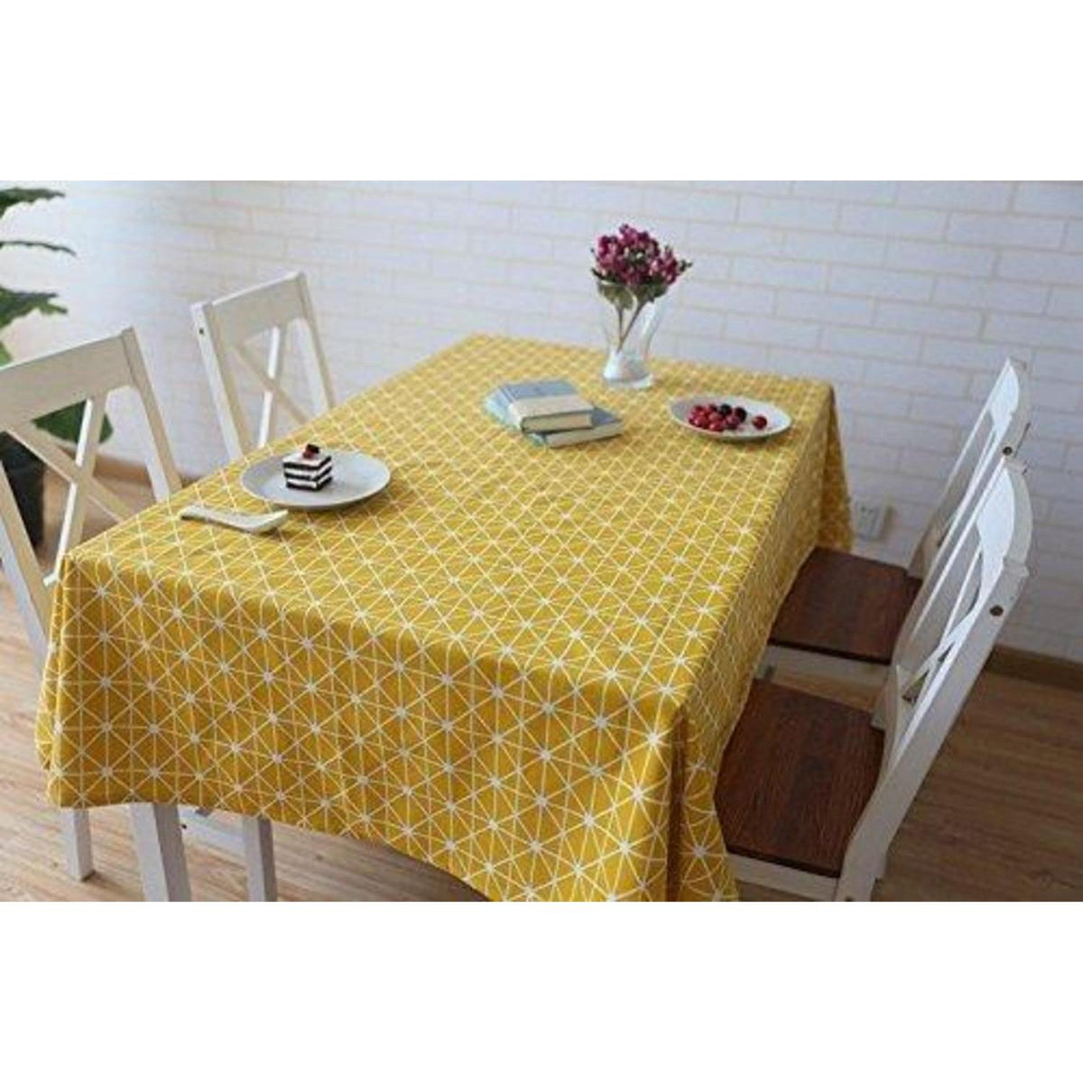 Baumwoll-Leinen Tischdecke Rechteckig Gelb 140x140 cm