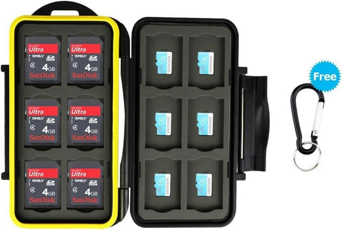 Wasserdichte Speicherkarten Tasche für 12 SD + 12 Micro SD, Karabiner