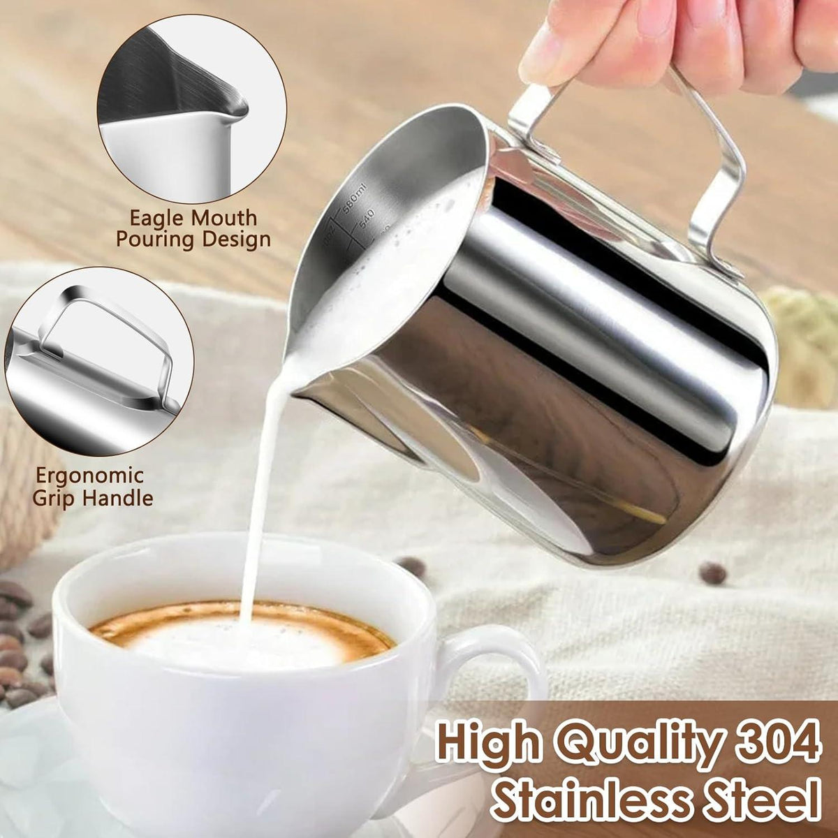 Anpro Milchkännchen 400ml Edelstahl Cappuccino Sahne Butter