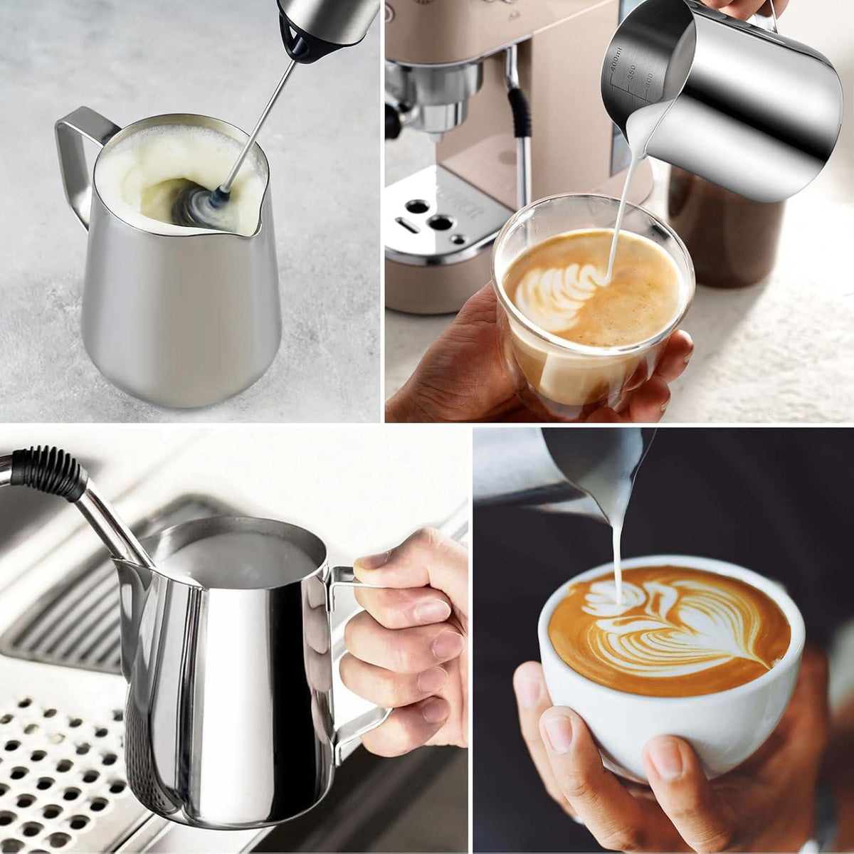 Milchkännchen 400ml Edelstahl Messkanne für Cappuccino Kaffee Sahne Butter