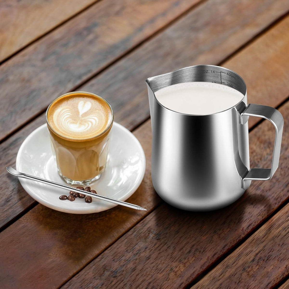 Milchkännchen 400ml Edelstahl Messkanne für Cappuccino Kaffee Sahne Butter