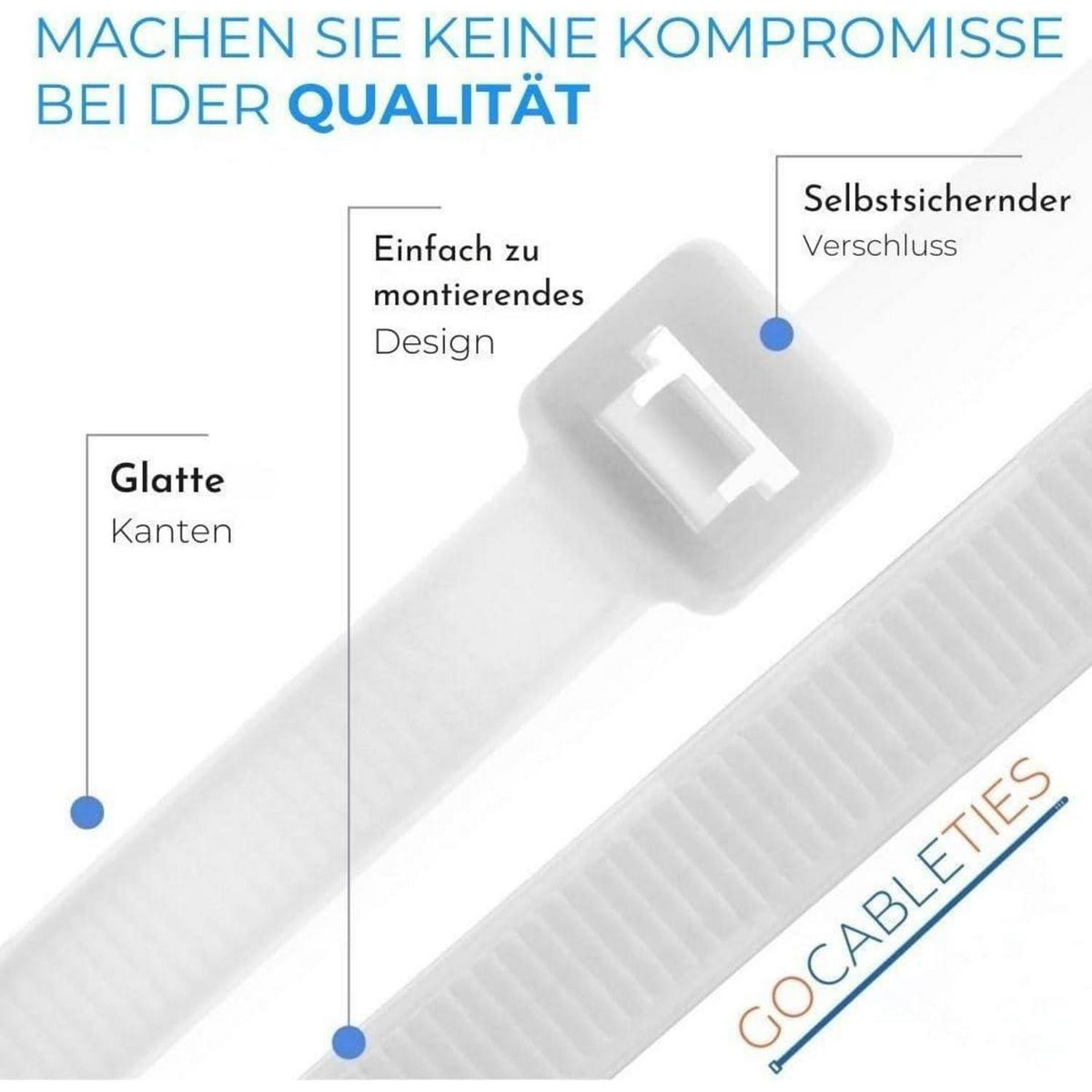 100 Kabelbinder 150mm, Weiß/Transparent, 18,2 kg Zugfestigkeit