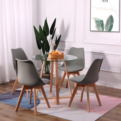 Gepolsterte Esszimmerstühle Grau 4er Set Holzbeine Retro
