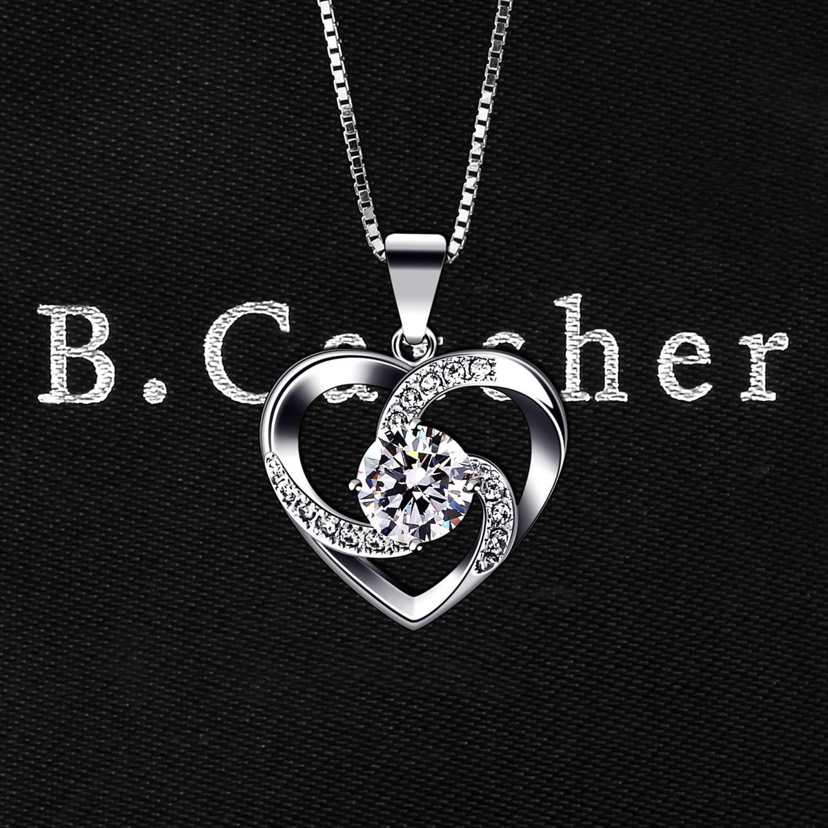 B.Catcher Kette Herz Damen Halskette 925 Silber Zirkonia Anhänger 45CM White