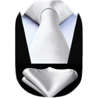 Herren Krawatten- und Einstecktuch-Set, einfarbig, für Hochzeiten & Partys