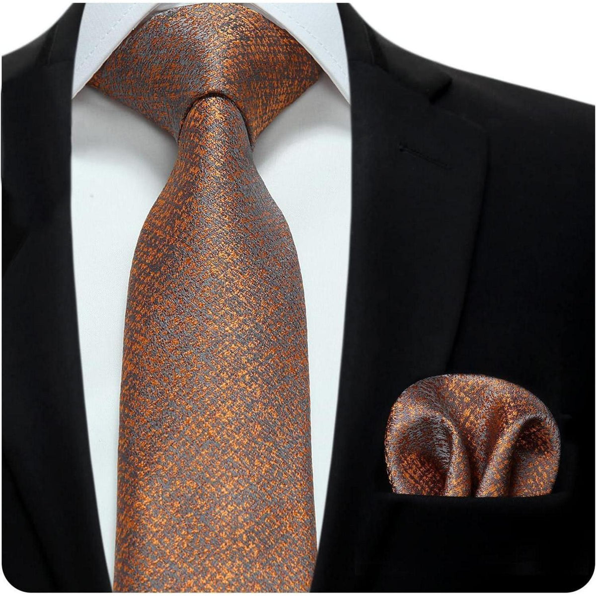 HISDERN Krawatten-Set Seide Orange mit Einstecktuch für Herren