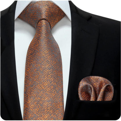 HISDERN Krawatten-Set Seide Orange mit Einstecktuch für Herren
