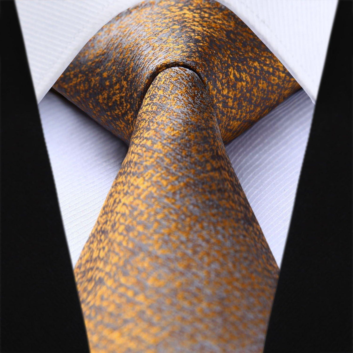 HISDERN Krawatten-Set Seide Orange mit Einstecktuch für Herren