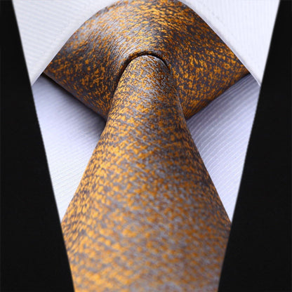 HISDERN Krawatten-Set Seide Orange mit Einstecktuch für Herren