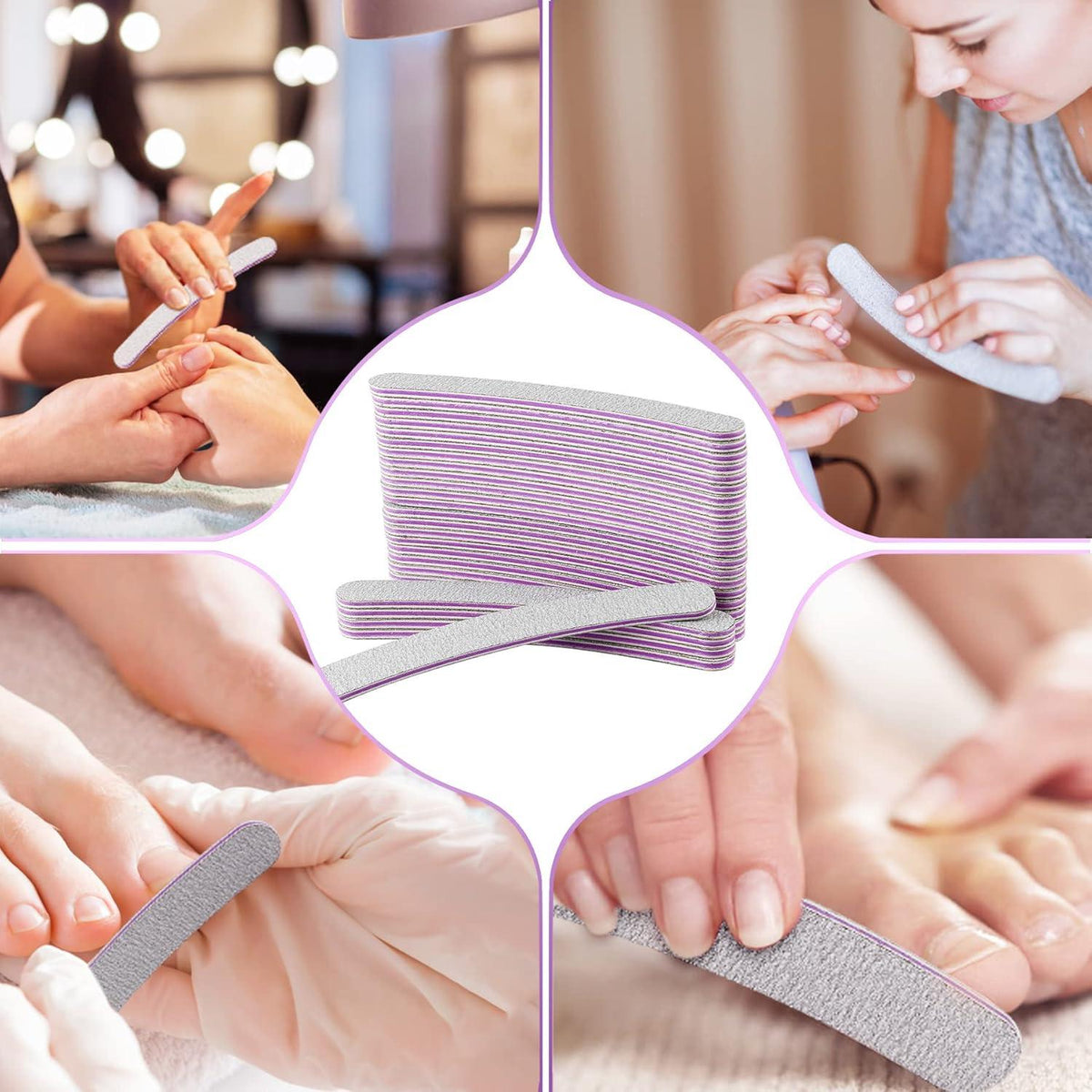 Nagelfeilen 50 Stück 100/180 Schmirgelpapier Grau/Lila Nagelstudio Qualität