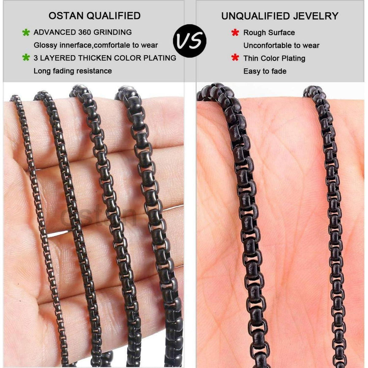 Edelstahl Box Kette für Damen und Herren, 2-5mm Breite