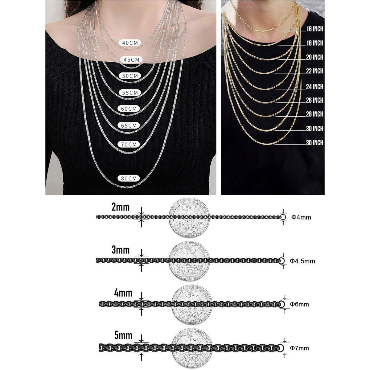Edelstahl Box Kette für Damen und Herren, 2-5mm Breite