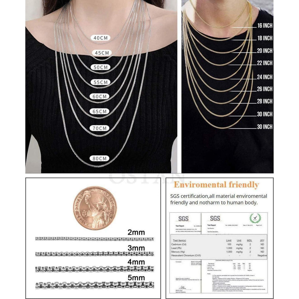 Edelstahl Seilkette 3mm 80cm für Damen und Herren