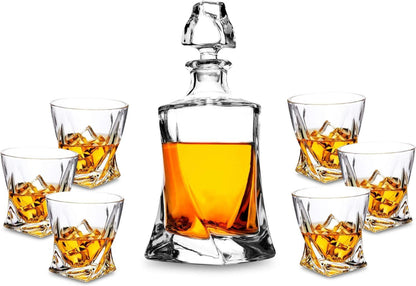 Whisky Dekanter Set mit 6 Gläsern, Kristallglas, bleifrei, 7-teilig