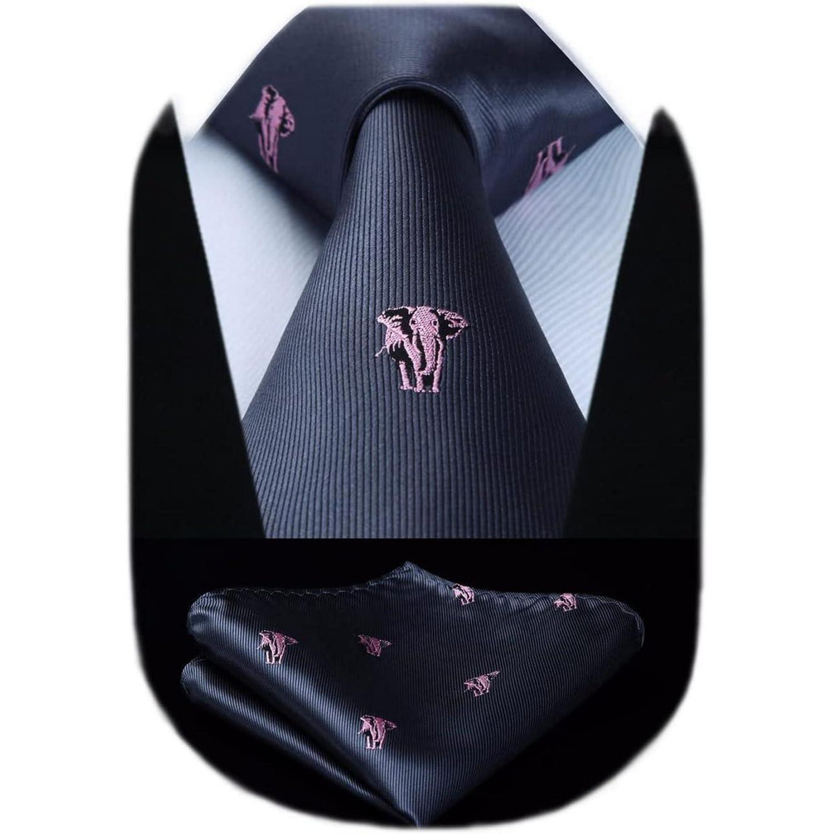 Herren Krawatten Set Elefant Grau Business Hochzeit Einstecktuch