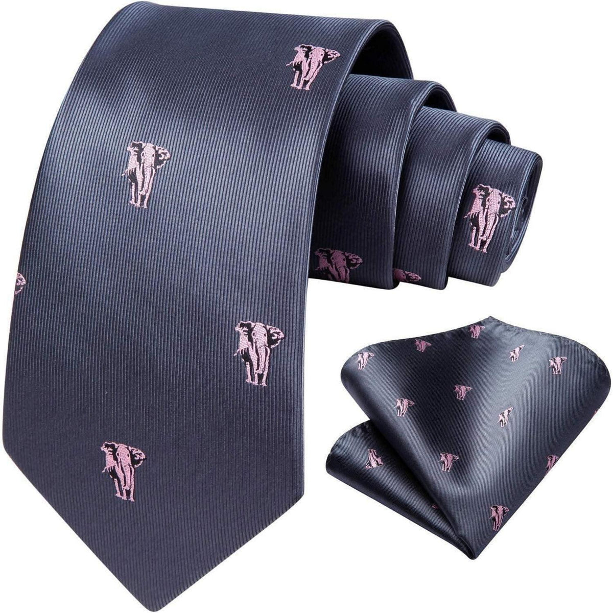 Herren Krawatten Set Elefant Grau Business Hochzeit Einstecktuch