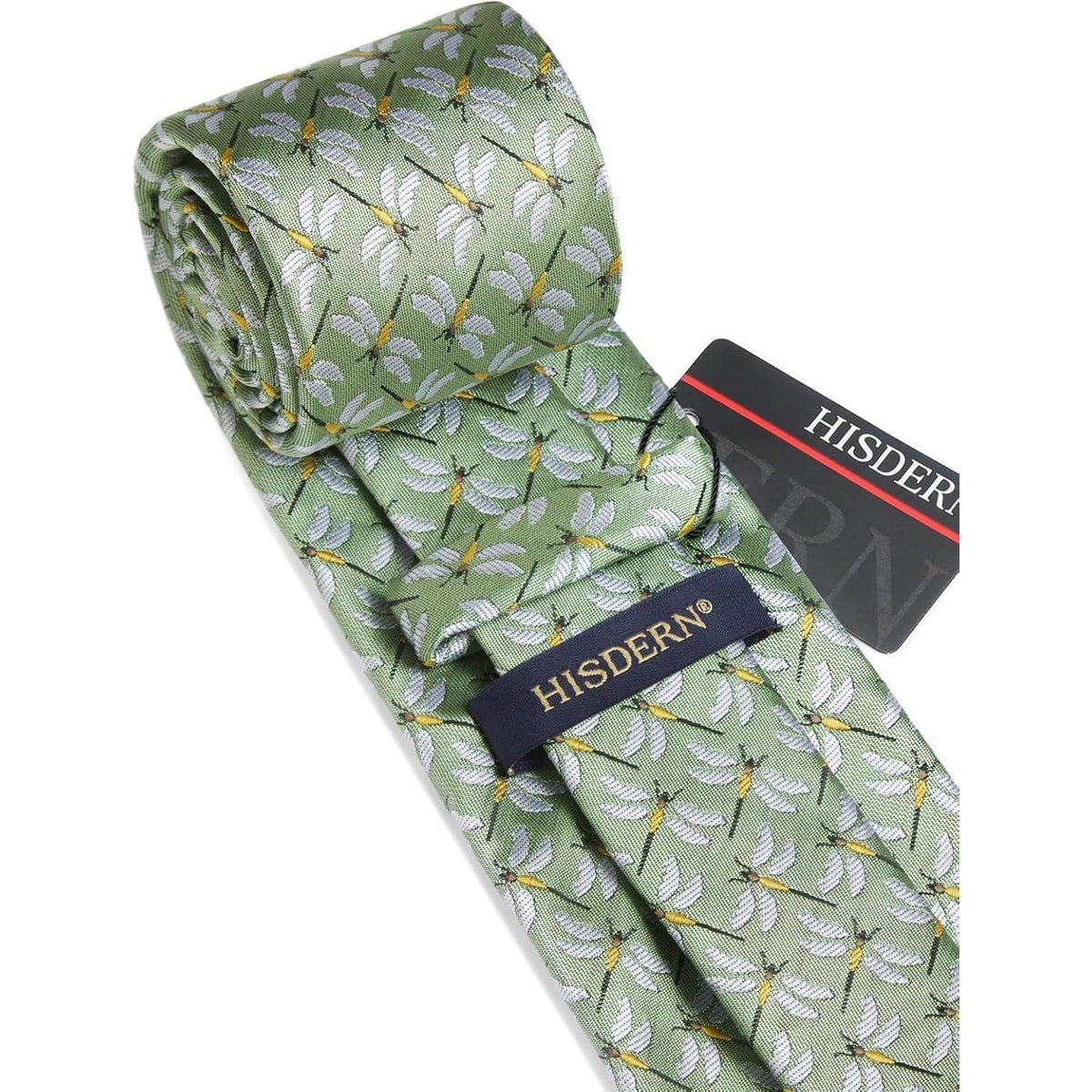Herren Krawatten Set mit Tiermuster und Einstecktuch Grün/Gelb