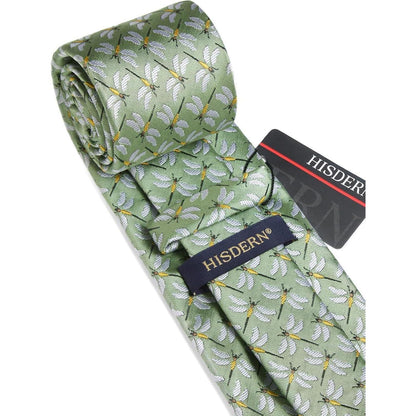 Herren Krawatten Set mit Tiermuster und Einstecktuch Grün/Gelb