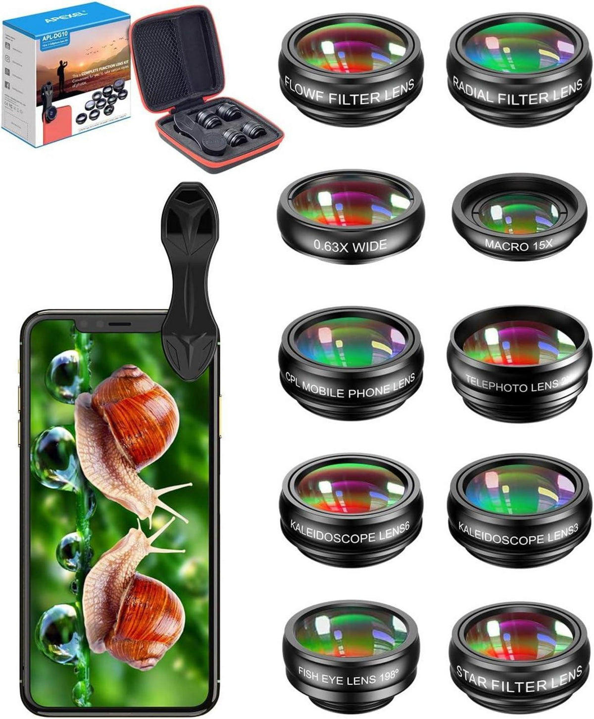 APEXEL 10in1 Objektiv Kamera Kit für iPhone Samsung Huawei