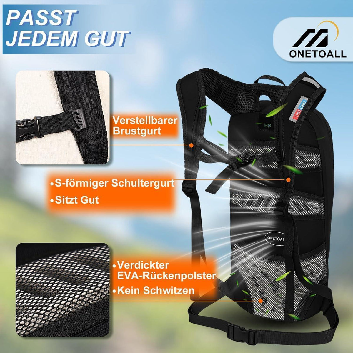 Fahrradrucksack 6L Grün mit Regenschutz & Reflektoren