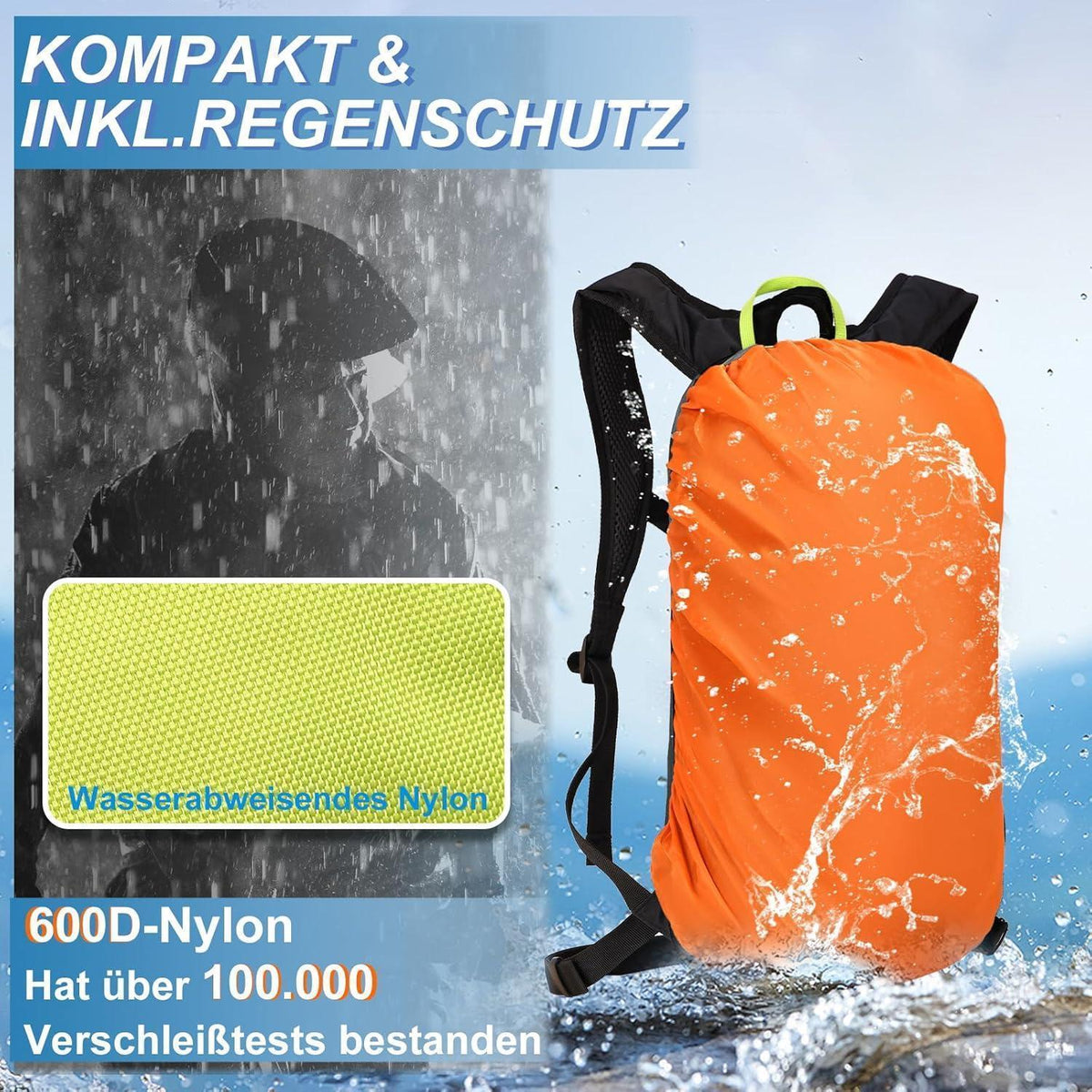 Fahrradrucksack 6L Grün mit Regenschutz & Reflektoren