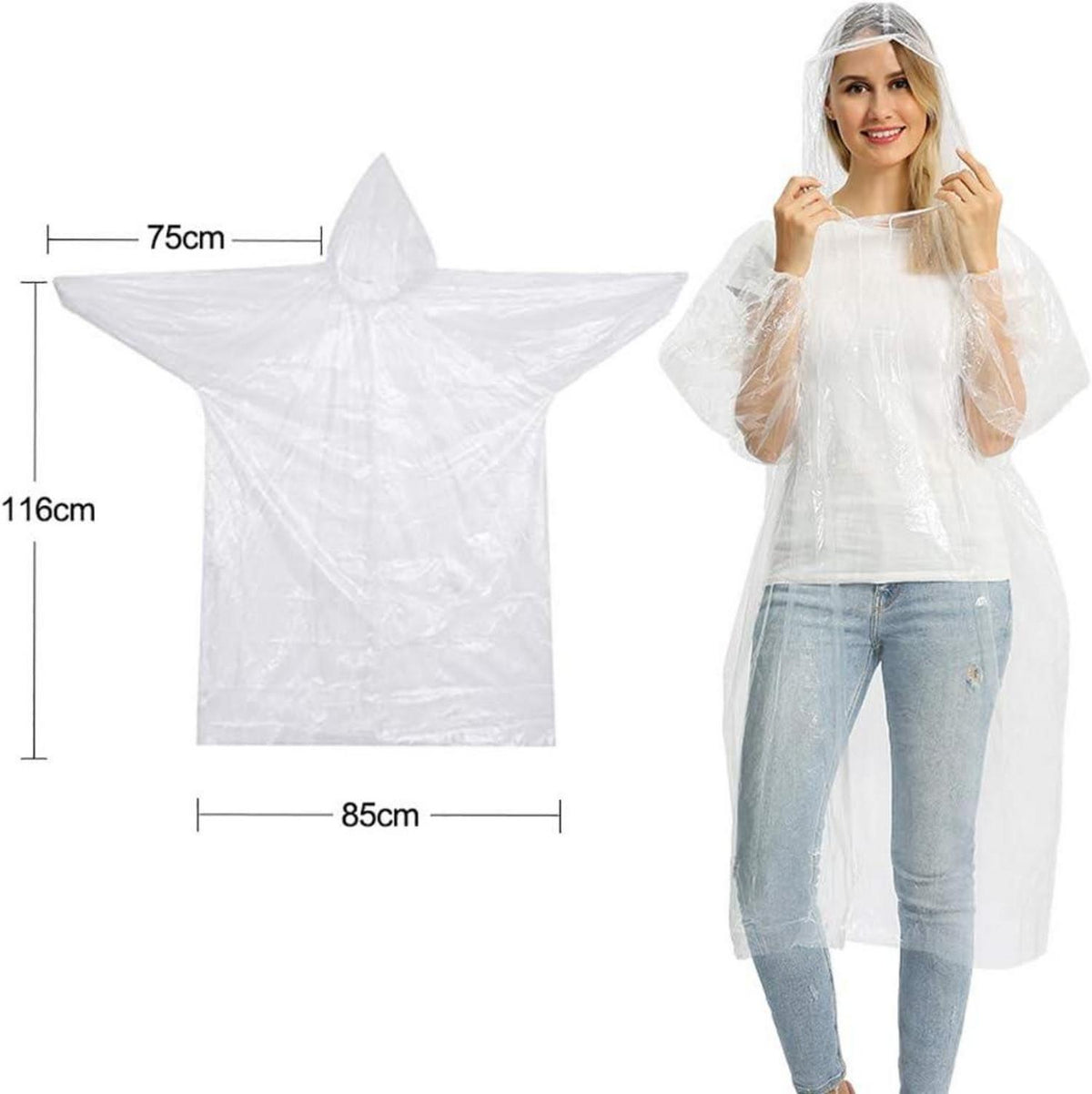 5er Packung Transparenter Regenponcho mit Kapuze für Damen