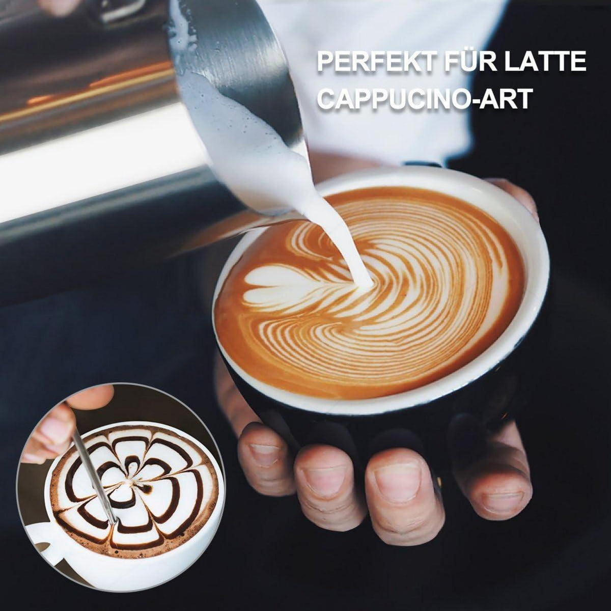 Milchkännchen 600ml Edelstahl Aufschäumen Latte Art Stift
