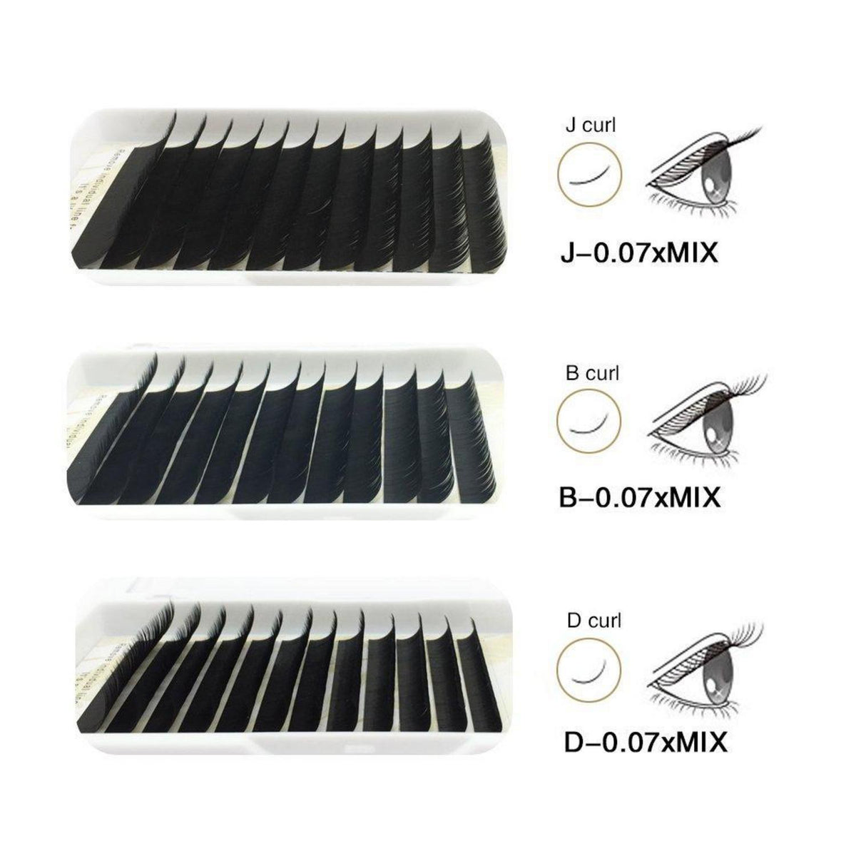 Wimpernverlängerungen 0.07mm D Curl Mix 8-15mm – 12 Reihen