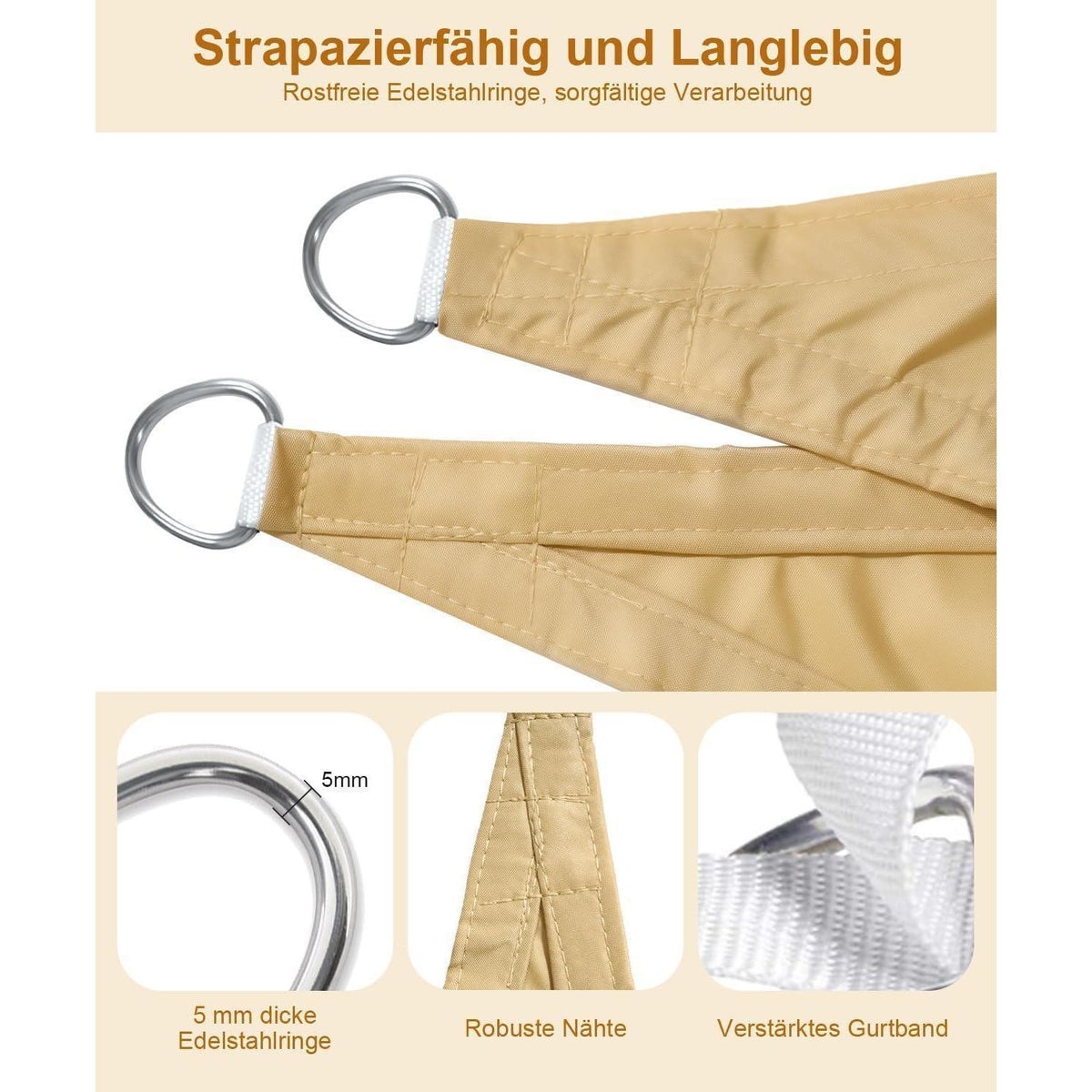 Wasserdichtes Sonnensegel Dreieck 3x3m Sandbeige UV-Schutz für Außenbereich