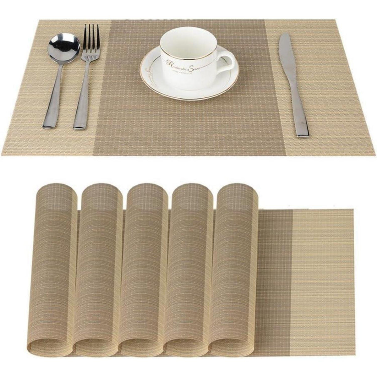 Platzsets 6er Set Gestreift Beige 30x45cm Rutschfest Hitzebeständig