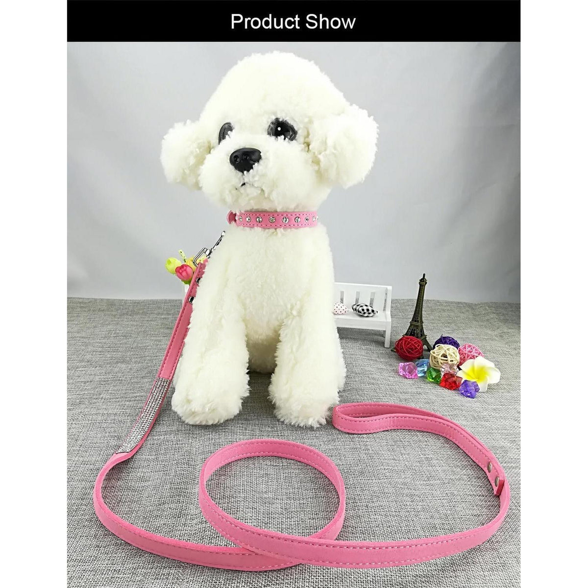 3er-Set Hundehalsband & Leine - Pink M in Lederoptik