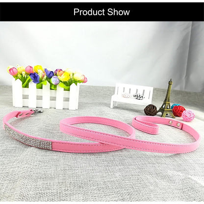 3er-Set Hundehalsband & Leine - Pink M in Lederoptik