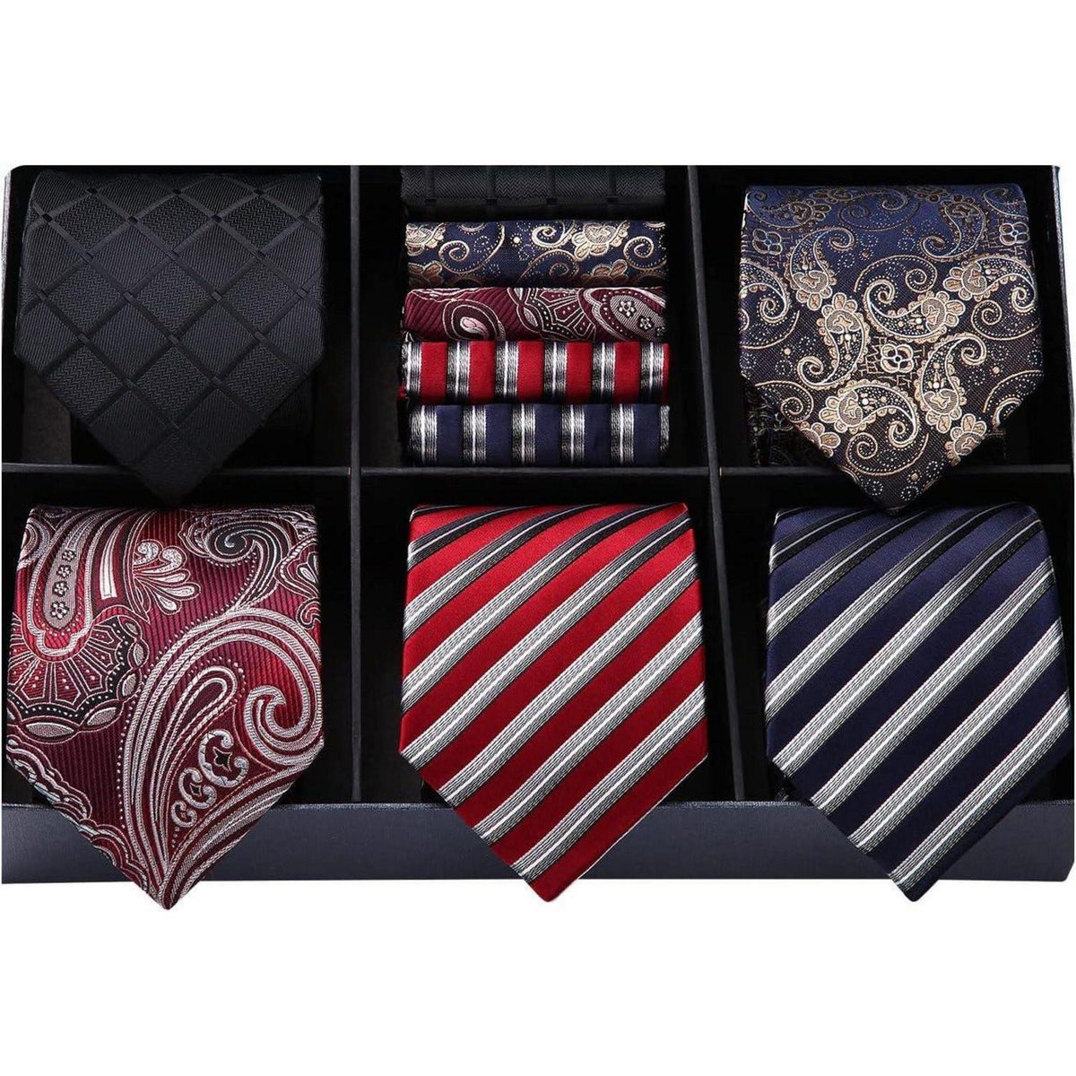 Herren Krawatten Set 5 Stück mit Einstecktuch Seide Elegant