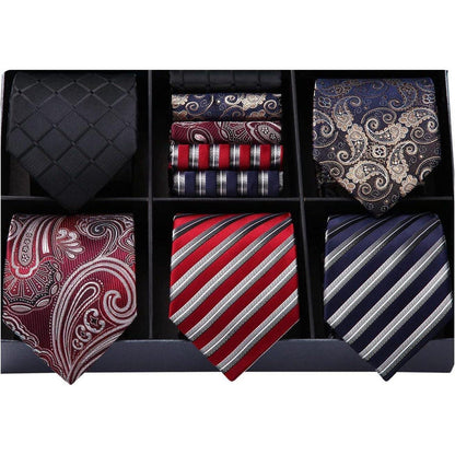 Herren Krawatten Set 5 Stück mit Einstecktuch Seide Elegant