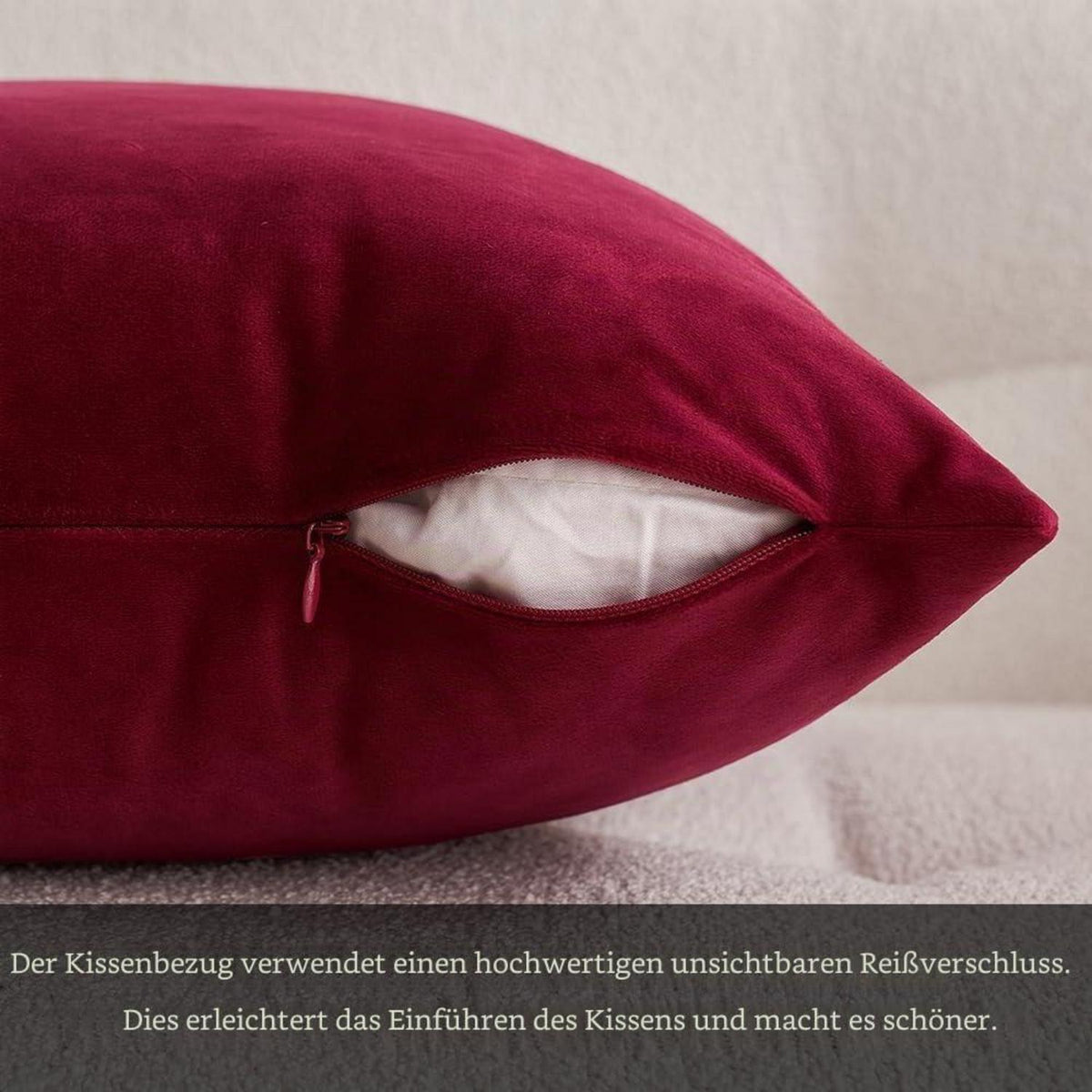 Samtkissenbezug 50x50 cm Weinrot - 2er Set