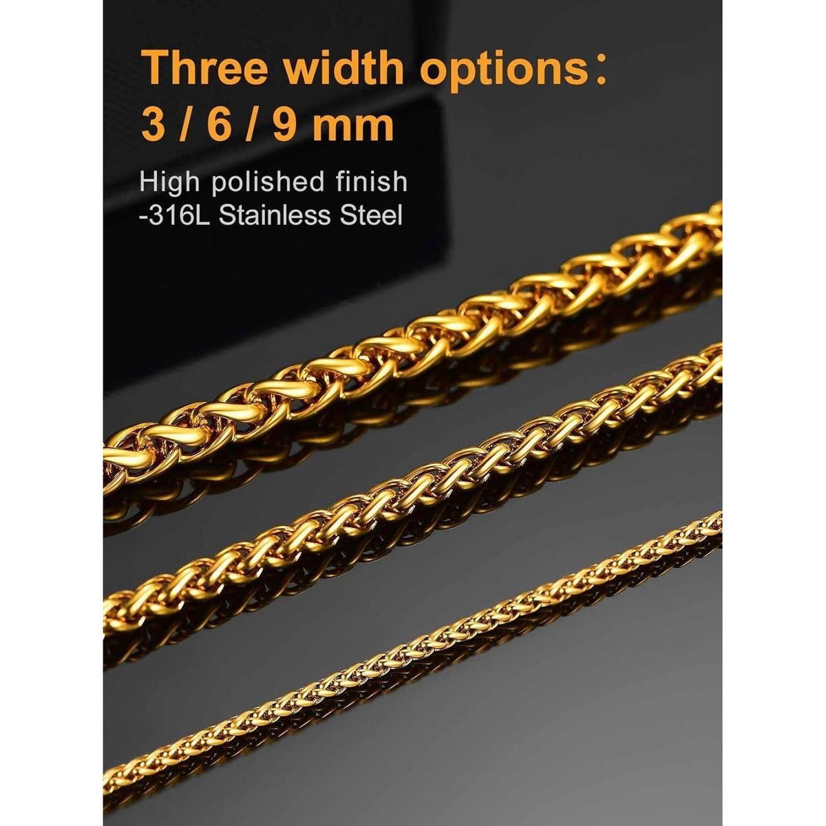 Edelstahl Weizenkette vergoldet 3mm 46cm Gold