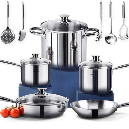 14-teiliges Edelstahl Topfset Induktion – Nickelfrei & Gesund Kochen