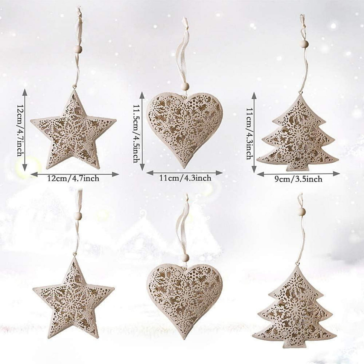 6er Set Metall Weihnachtsanhänger hohles Herz Stern Baum Anänger
