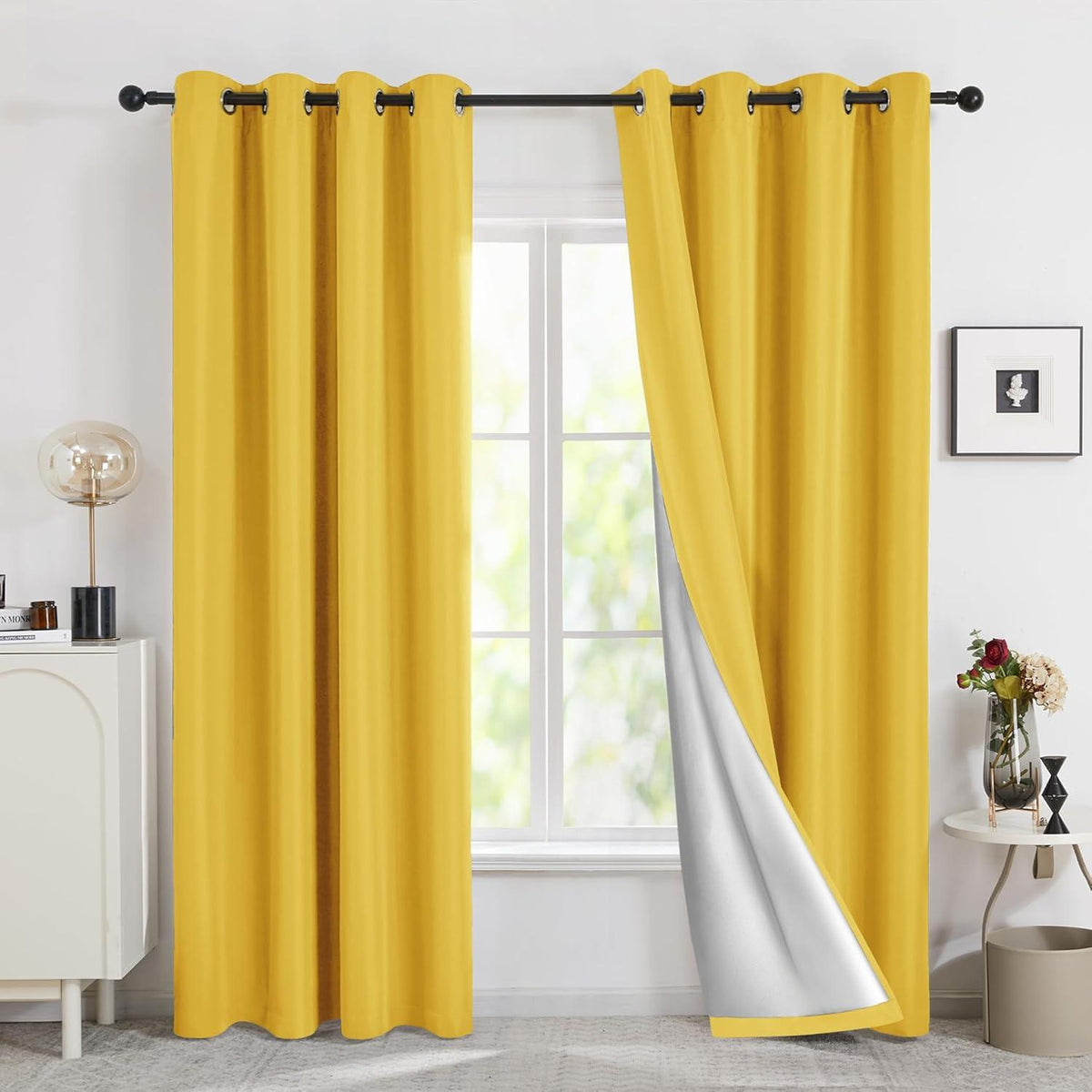 Vorhang Ösen Thermovorhang 245x140 cm Gelb 2er Set
