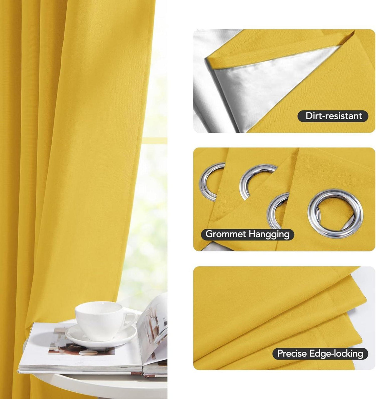 Vorhang mit Ösen Oxford Thermovorhang 245x140 cm Gelb 2er Set