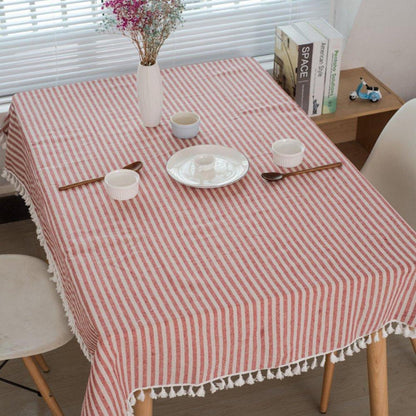 Gestreifte Tischdecke rot-weiß 140x220 cm – Baumwolle & Leinen